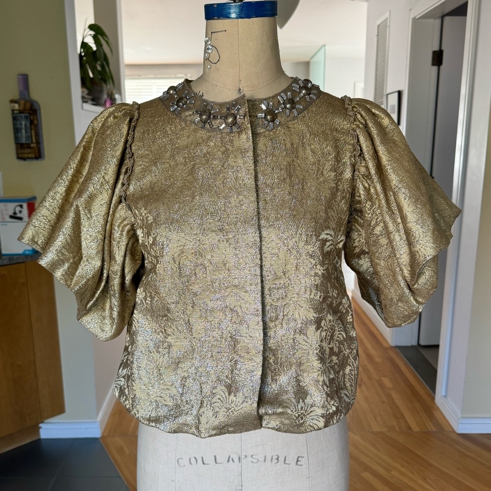 NWT Lanvin Gold Short Balloon Sleeve Shirt Evening Jacket
